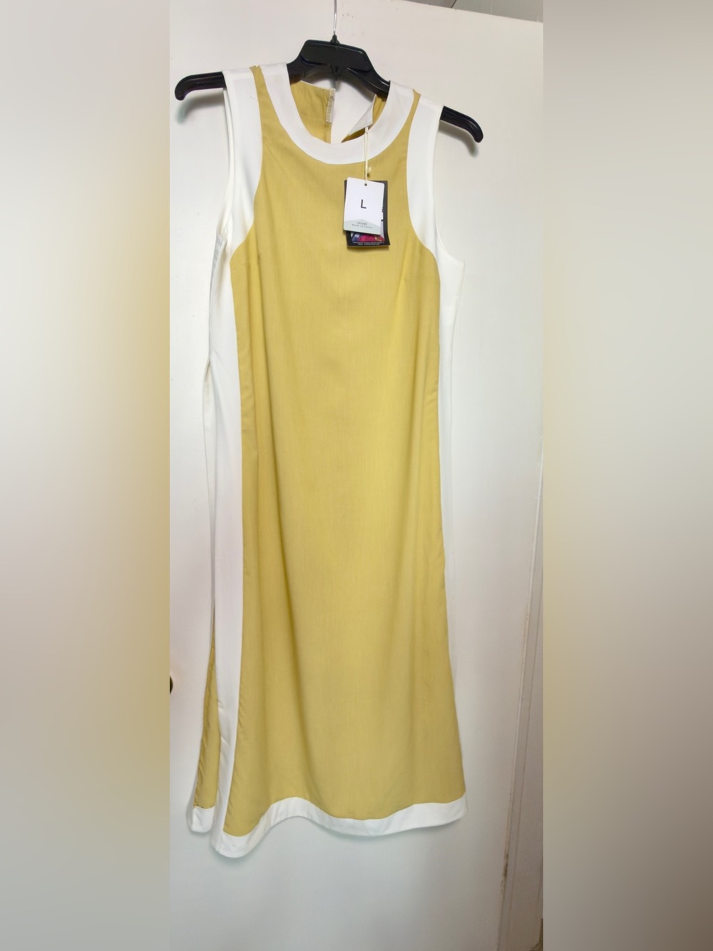 NWT Visatak Yellow Colorblock Sleeveless Maxi Caftan White Trim Side Slits in L